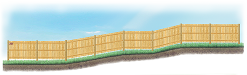 A stepped fence on sloped ground in Waverly Nebraska