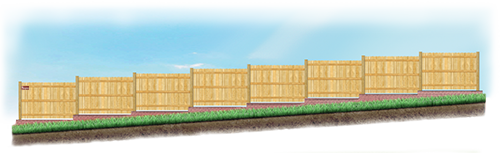 A stepped fence on sloped ground with a Retaining Wall in Waverly Nebraska